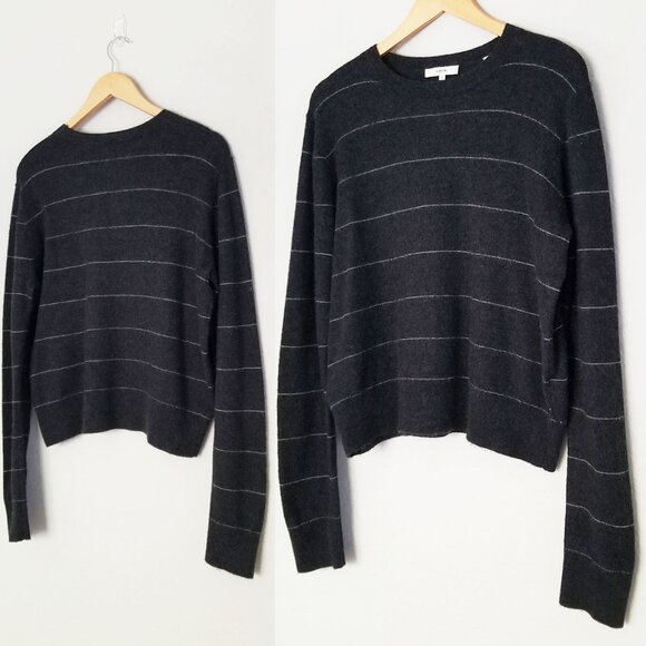 Vince Stripe Fitted 100% Cashmere Crewneck Sweater Charcoal Gray Size XL $345 - Picture 14 of 14